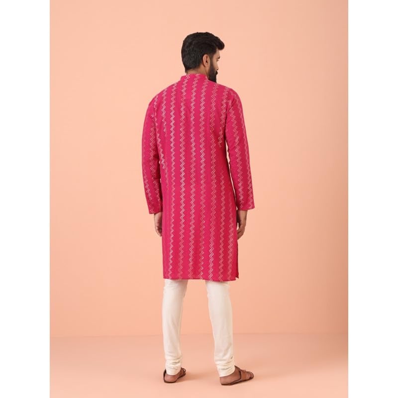 KISAH Mens Kurta - Jacquard Silk Blend Kurta for Men – Traditional Ethnicwear for Weddings & Festivals Pink - Image 5