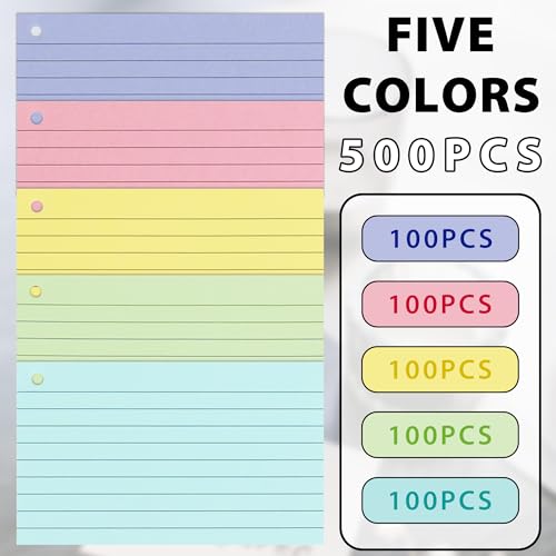 ANSTEEP 500PCS Colored Index Cards, 3x5 Inches Flash Cards with Ring, Lined on Both Side Notecards Ruled Study Card Flashcards Heavy Note Cards for Studying, Learning, School, College - Image 2