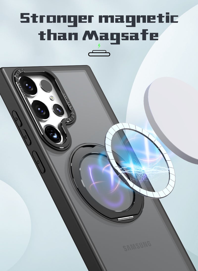 كولور فانس غطاء هاتف سامسونج جالاكسي S23 ألترا مع حامل حلقة مغناطيسية قابلة للدوران 360 درجة، مقاوم للخدوش من البولي كربونات الصلب شفاف مطفي مع مسند - أسود - Image 2