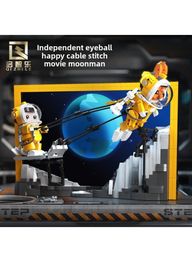 Qizhile Building Blocks Toys Genuine Authorized Astronauts To Travel Alone Moon Small Particle Building Blocks Assembled With Floor Model-Color:Horse Blue Star Private Clothes Square Head [color Box]-12.5*7*20cm - Image 5