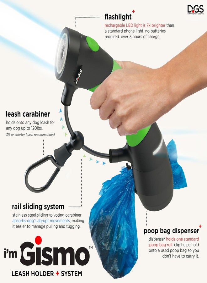 Dog Gone Smart Pet Products I'm Gismo Expandable Leash Handle System with Patented Rail System for Dog Walking- Neon Pink Handle with Poop Bag Dispenser + Rechargable Flashlight Connectable - Image 3