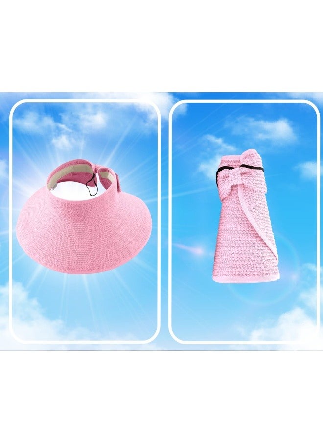NIBEMINENT Sun Hats for Women Wide Brim Beach Hat Straw Visor Ponytail Summer UV Packable Foldable Beach Vacation Essentials  - Image 2