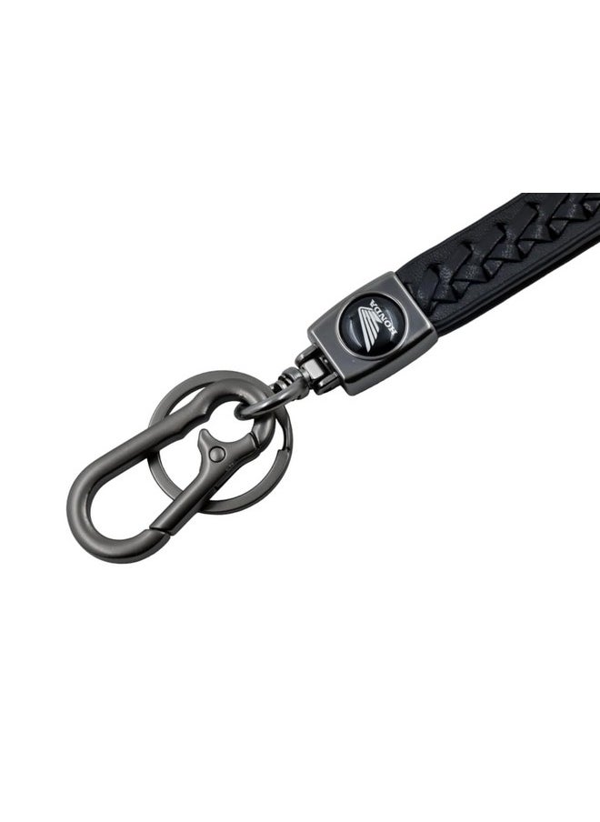 TechPro Rope Stylish Long Leather Metal & Leather Finish Keyring, Keychain, Key Organiser With Hook For Gift Men & Women-Black  - Image 2