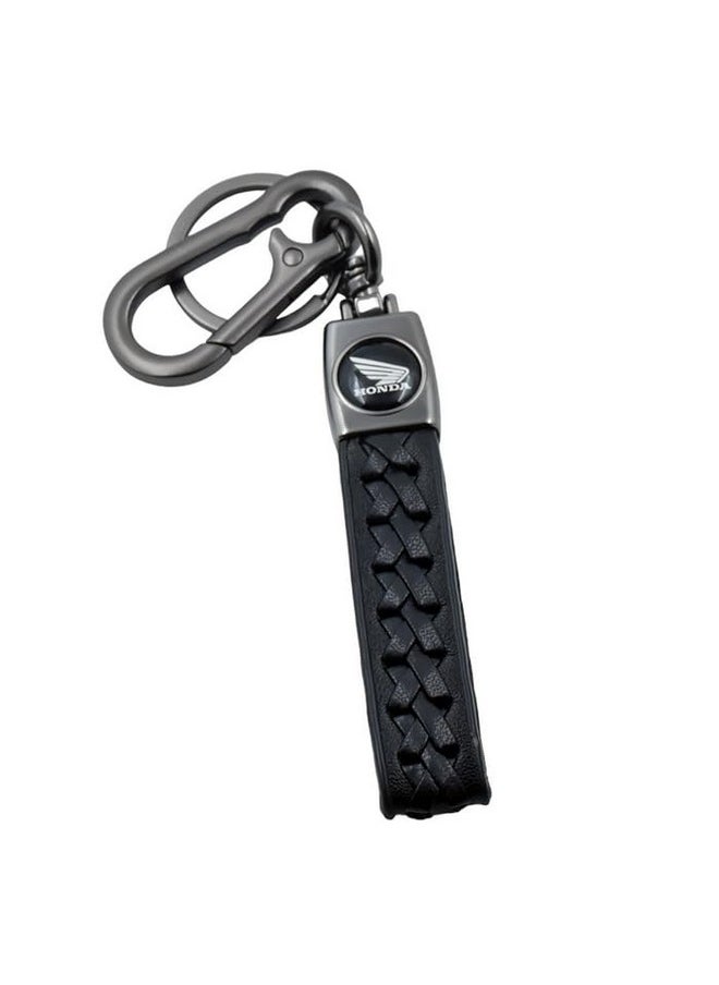 TechPro Rope Stylish Long Leather Metal & Leather Finish Keyring, Keychain, Key Organiser With Hook For Gift Men & Women-Black  - Image 3