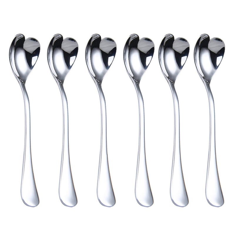 HISSF Mini Coffee Spoons  Demitasse Spoons  Heart Shaped Spoons  4.9-Inch18/10 Stainless Steel Spoons Set Espresso Spoons  Set Of 6 - Image 1