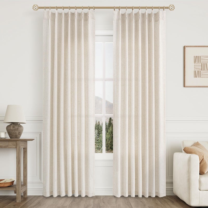 Aersas Natural Pinch Pleated Linen Curtains 84 Inch Length 2 Panels for Living Room Bedroom Cream Semi Sheer Window Curtain Boho Neutral Back Tab Pinch Pleat Drape with Hooks 84 Inches Long - Image 2