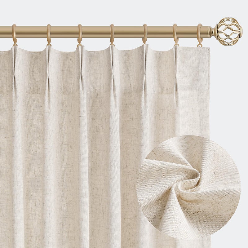 Aersas Natural Pinch Pleated Linen Curtains 84 Inch Length 2 Panels for Living Room Bedroom Cream Semi Sheer Window Curtain Boho Neutral Back Tab Pinch Pleat Drape with Hooks 84 Inches Long - Image 1