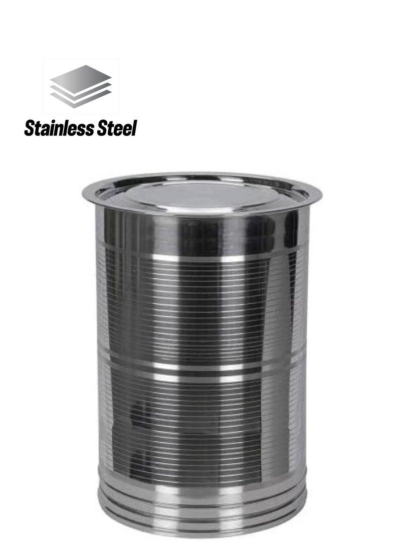 Lion Stainless Steel Pawali,Storage Container – 22 Ltr, 30.5 cm Dia, Food Grade, Rust-Free, Strong & Durable, for Coffee Beans, Tea, Flour, Sugar, Nuts, and More – Beautiful Design with Lines - Image 1