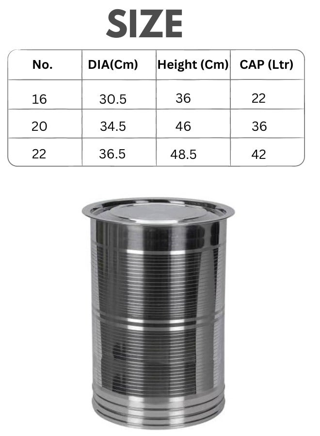 Lion Stainless Steel Pawali,Storage Container – 22 Ltr, 30.5 cm Dia, Food Grade, Rust-Free, Strong & Durable, for Coffee Beans, Tea, Flour, Sugar, Nuts, and More – Beautiful Design with Lines - Image 5