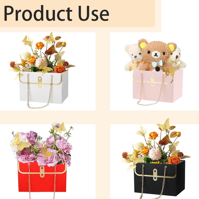 ZFCZR 10 Pcs Paper Flower Bags and 12Pcs 3D Gold Butterfly Decor-Flower Gift Boxes Sets, Bouquet Bags for Arrangements Wedding Valentine's Mother's Day Birthday(Pink/5.94''Ã—3.94"Ã—4.13") - Image 4
