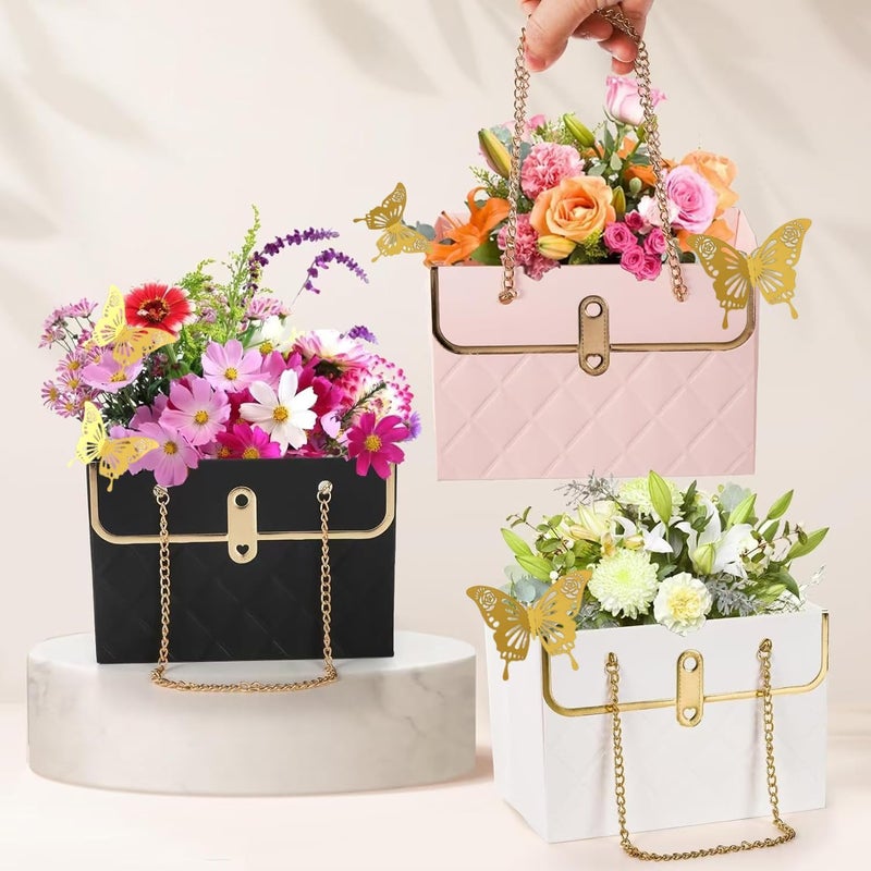 ZFCZR 10 Pcs Paper Flower Bags and 12Pcs 3D Gold Butterfly Decor-Flower Gift Boxes Sets, Bouquet Bags for Arrangements Wedding Valentine's Mother's Day Birthday(Pink/5.94''Ã—3.94"Ã—4.13") - Image 5