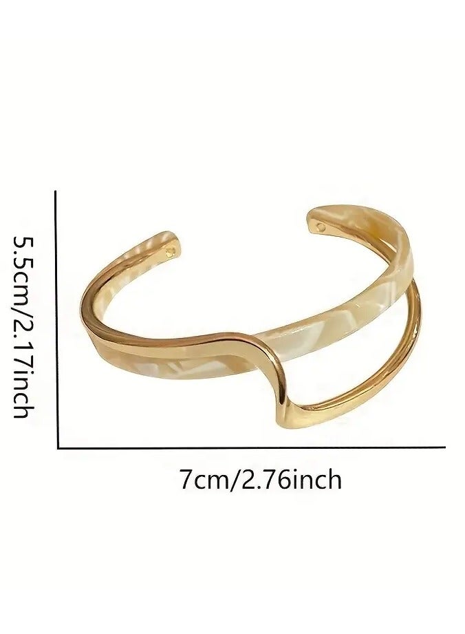 Goolsky سوار كاف من الذهب المطلي بشكل موجي، مجوهرات نسائية بأسلوب بسيط - Image 3