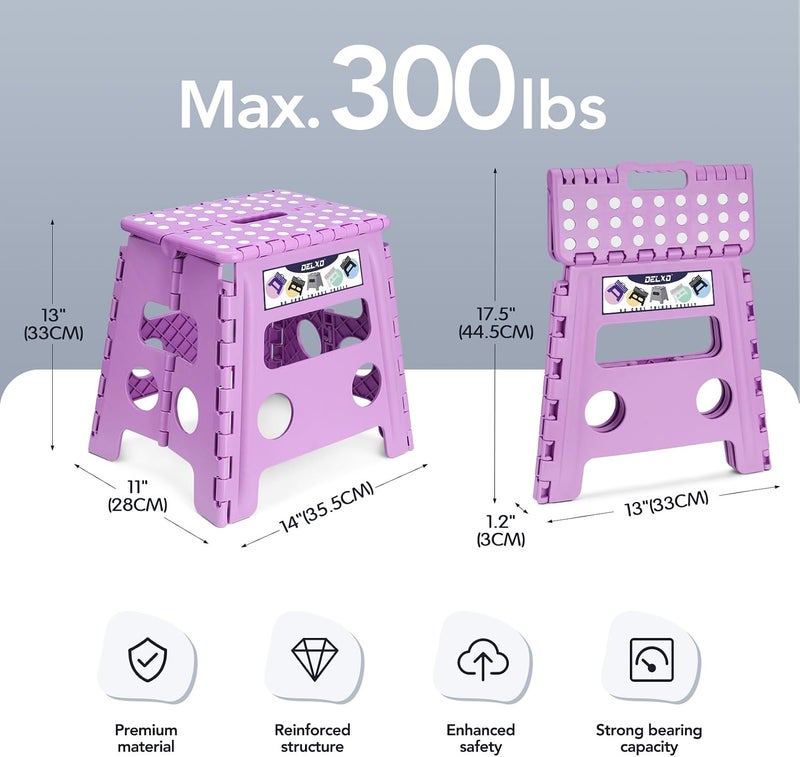 ديلكسو كرسي خطوة قابل للطي من Delxo، 13 بوصة، غير قابل للانزلاق، قابل للطي، حتى 300 رطل، كرسي خطوة مع مقبض، خفيف الوزن، للمطبخ، الحمام، غرفة النوم، الحديقة، أرجواني فاتح، قطعة واحدة - Image 2