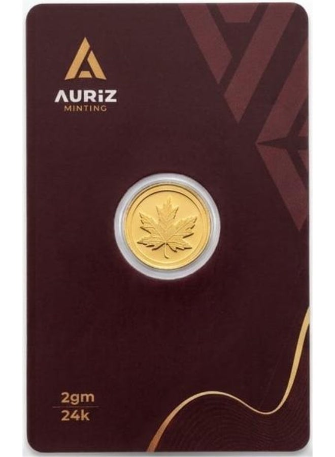 AURIZ MINTING Rizan Jewellery Auriz Minting 2Gm 24K Gold Coin Maple Leaf Design - Image 1