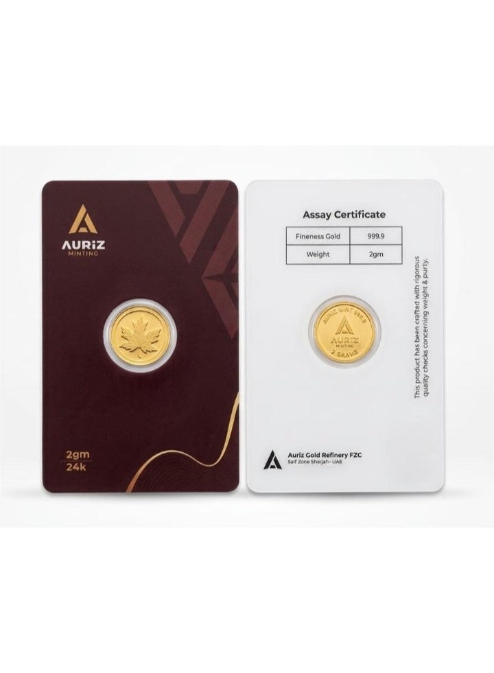 AURIZ MINTING Rizan Jewellery Auriz Minting 2Gm 24K Gold Coin Maple Leaf Design - Image 3