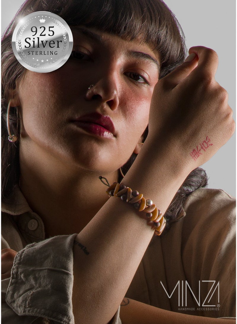 Minza " Desert " Pure 925 Sterling Silver, Date and Jade Stones, Handmade Bracelet for Women, Beaded Bracelet, 0.550 grams of Silver, Jewelry for Casual & Special Occasion - Image 1