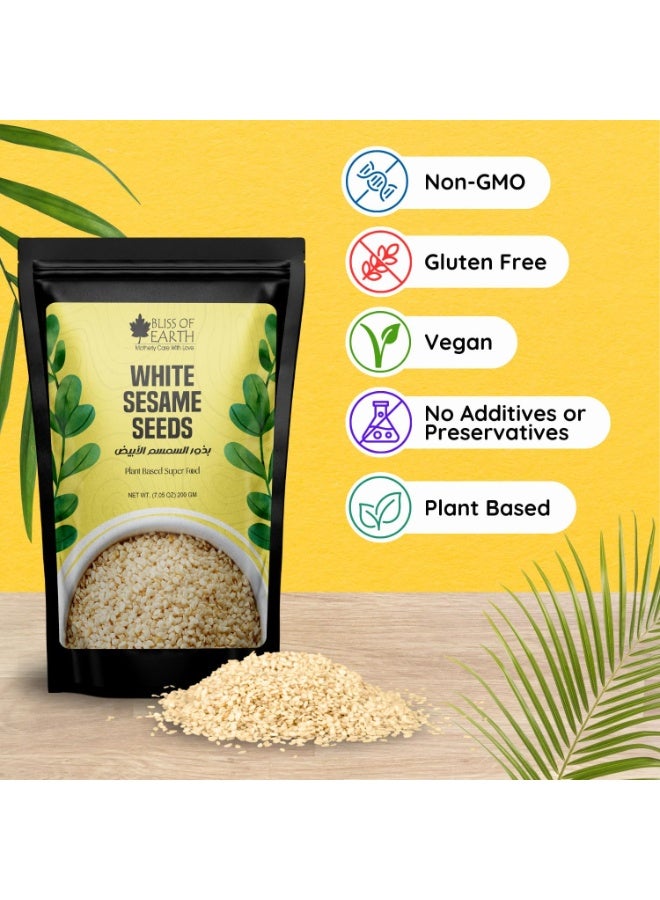 Bliss of Earth White Sesame Seeds 200g | Premium Hulled Sesame Seeds | Raw Natural Edible Seeds for Cooking Baking Tahini | Rich in Calcium Protein Fiber | Vegan Gluten Free Superfood - Image 2