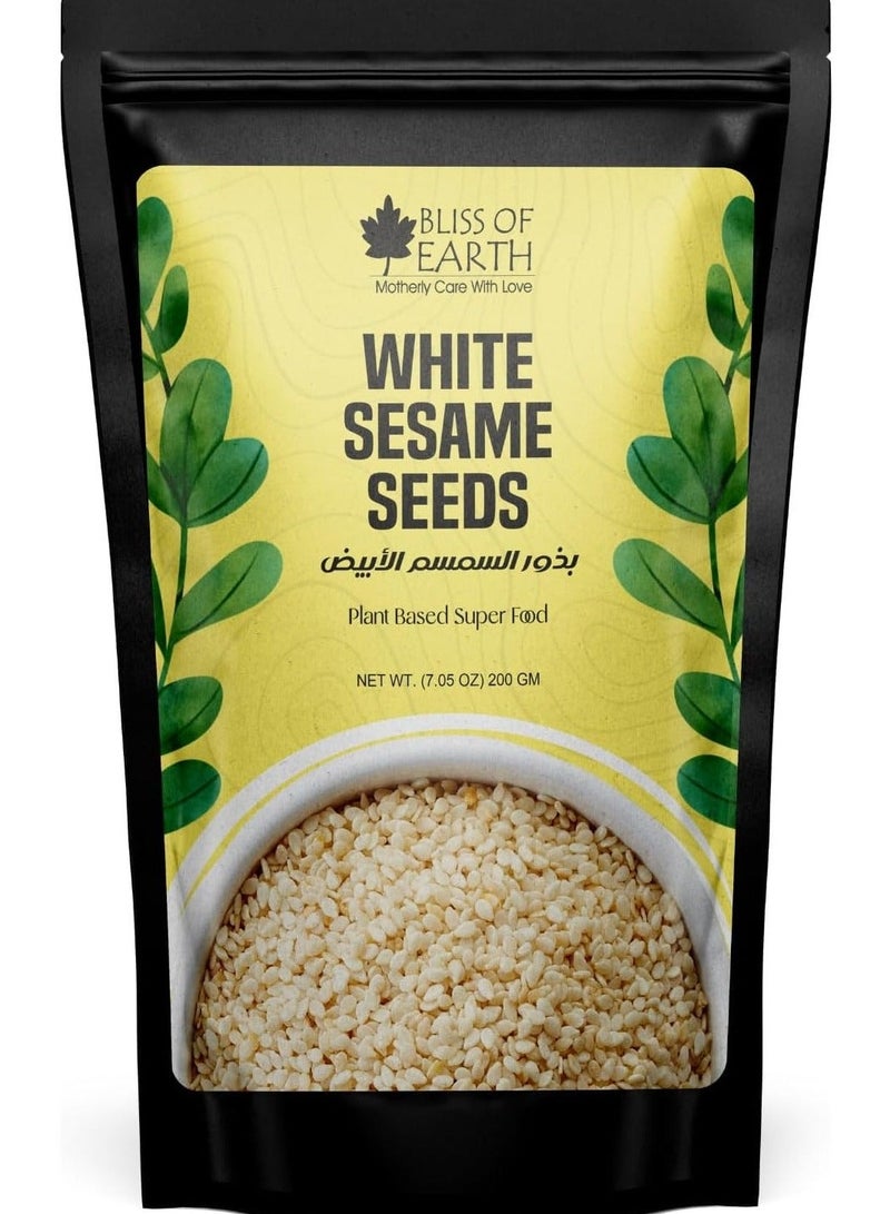 Bliss of Earth White Sesame Seeds 200g | Premium Hulled Sesame Seeds | Raw Natural Edible Seeds for Cooking Baking Tahini | Rich in Calcium Protein Fiber | Vegan Gluten Free Superfood - Image 1