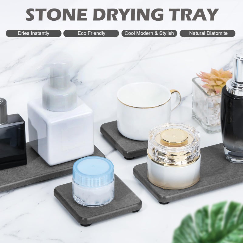 Lyxel 4Pcs Water Absorbing Stone Tray For Sink  Fast Drying Stone Sink Tray  Water Absorbent Diatomite Tray  Stone Soap Tray  Diatomaceous Coaster  Stone Drying Trays For Bathroom Sink And Kitchen Counter - Image 3