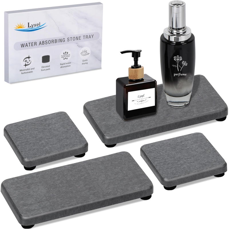 Lyxel 4Pcs Water Absorbing Stone Tray For Sink  Fast Drying Stone Sink Tray  Water Absorbent Diatomite Tray  Stone Soap Tray  Diatomaceous Coaster  Stone Drying Trays For Bathroom Sink And Kitchen Counter - Image 1
