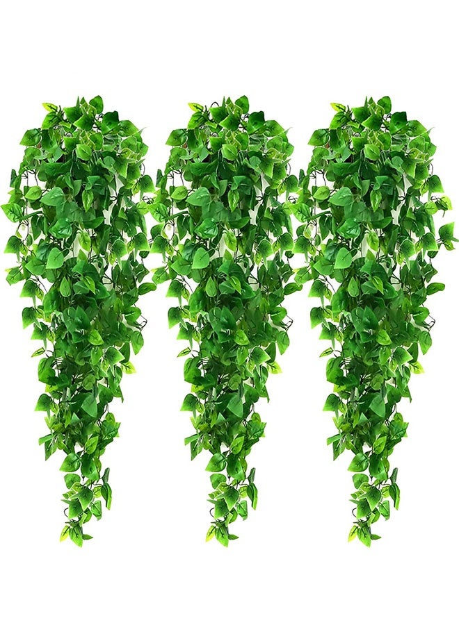 وهاواي 3 pcs  Artificial Hanging Ivy Vine Plants Fake Hanging Plant Faux Greenary Vine Outdoor UV Resistant Plastic Plants for Wall, Wedding Party Decor Green No Baskets - Image 1