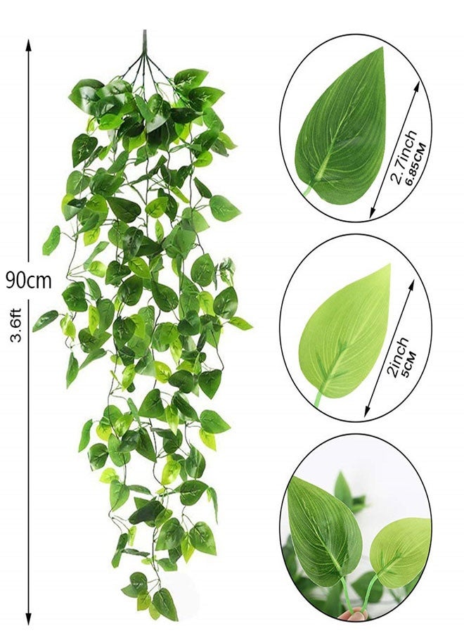 وهاواي 3 pcs  Artificial Hanging Ivy Vine Plants Fake Hanging Plant Faux Greenary Vine Outdoor UV Resistant Plastic Plants for Wall, Wedding Party Decor Green No Baskets - Image 2