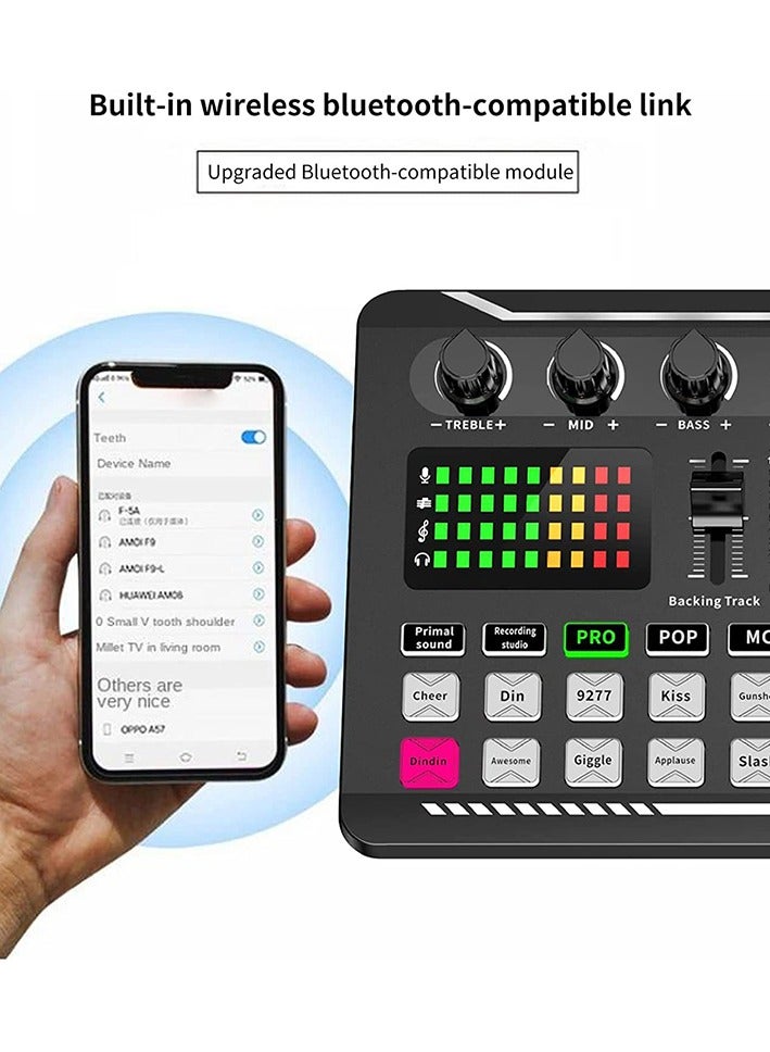F998 Live Sound Card, Live Sound Card and Audio Interface with DJ Mixer Effects and Voice Changer, Bluetooth Stereo Audio Mixer, for YouTube Streaming - Image 2