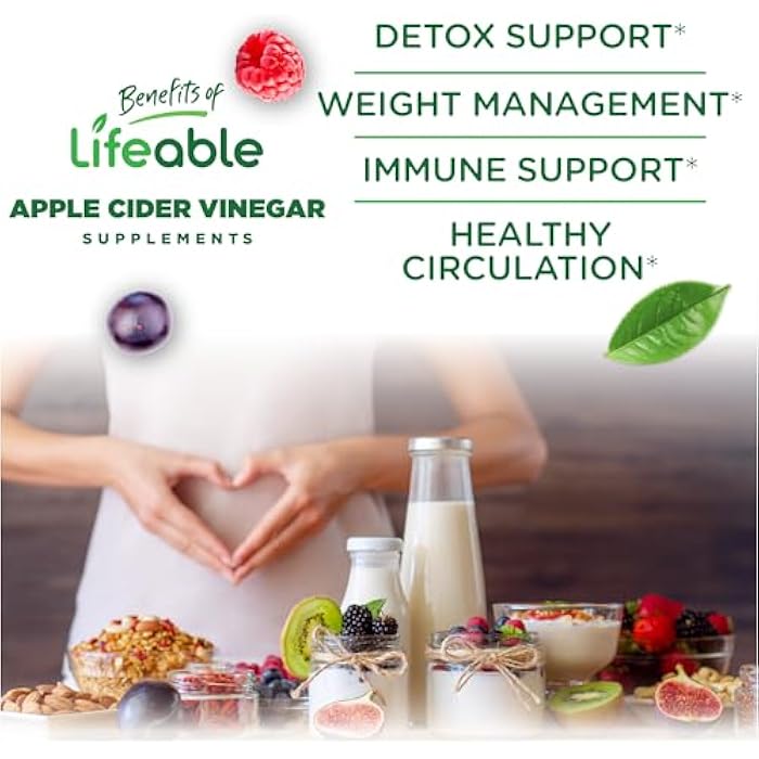 Lifeable Apple Cider Vinegar Gummies with Mother | 1000 mg | Advanced ACV for Detox & Cleansing, Supports Metabolism, Digestion, & Energy | 60 Gummies for Weight Loss and Belly Fat - Image 3