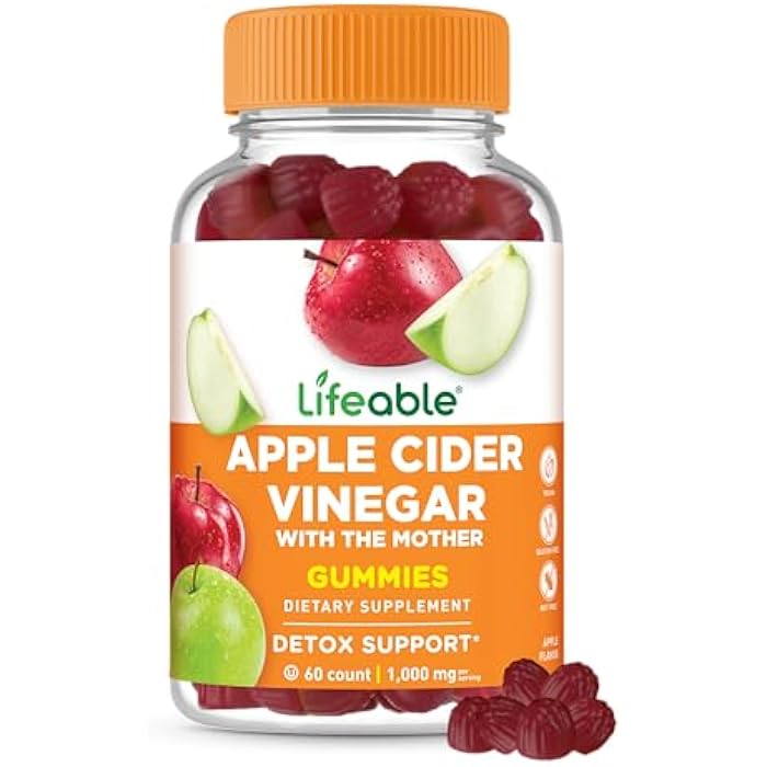 Lifeable Apple Cider Vinegar Gummies with Mother | 1000 mg | Advanced ACV for Detox & Cleansing, Supports Metabolism, Digestion, & Energy | 60 Gummies for Weight Loss and Belly Fat - Image 1