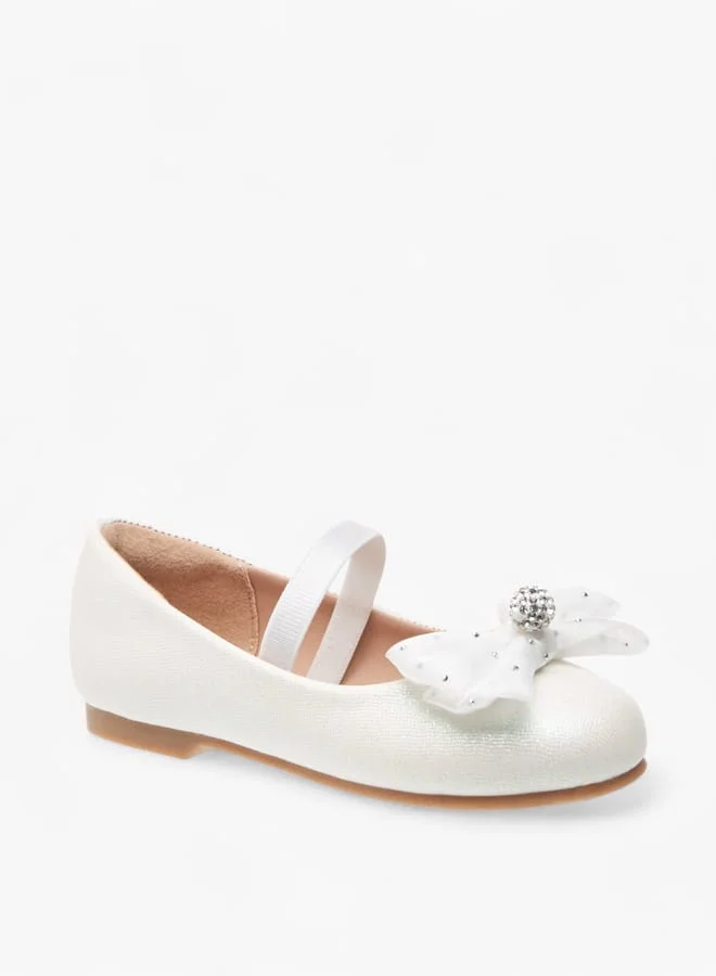 JUNIORS Girls Embellished Bow Accent Ballerina Shoes With Elasticated Strap