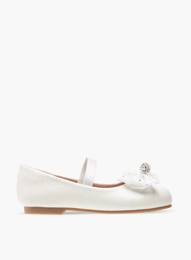 JUNIORS Girls Embellished Bow Accent Ballerina Shoes With Elasticated Strap