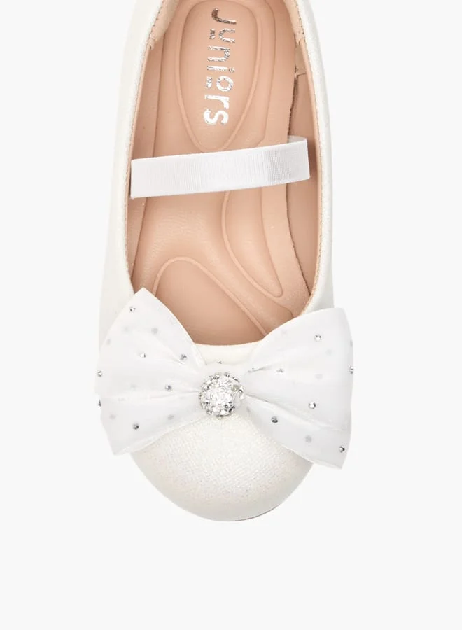 JUNIORS Girls Embellished Bow Accent Ballerina Shoes With Elasticated Strap