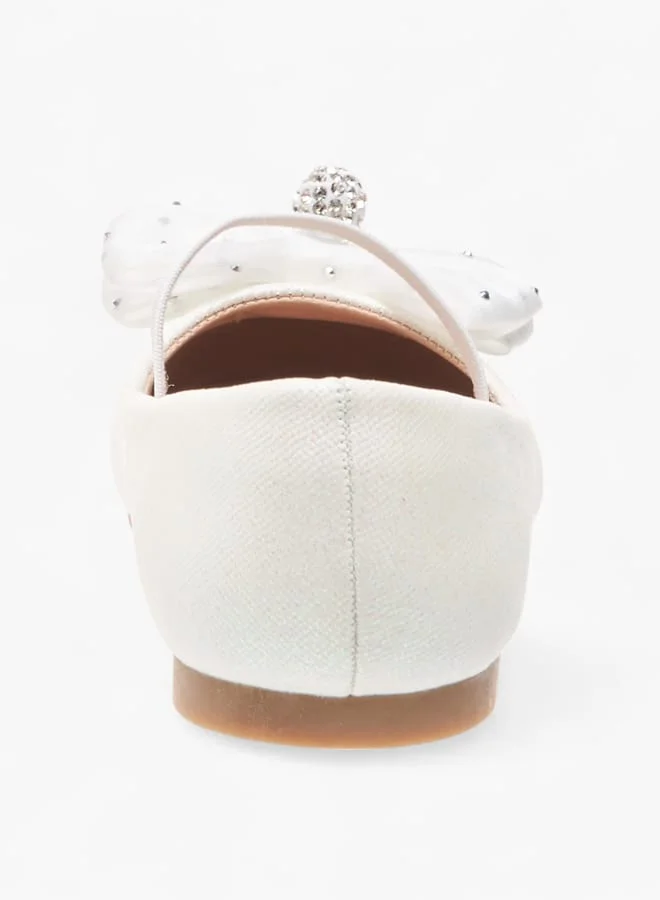 JUNIORS Girls Embellished Bow Accent Ballerina Shoes With Elasticated Strap
