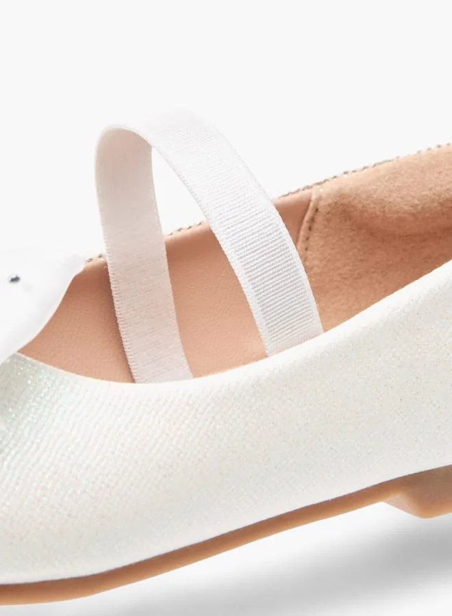 JUNIORS Girls Embellished Bow Accent Ballerina Shoes With Elasticated Strap