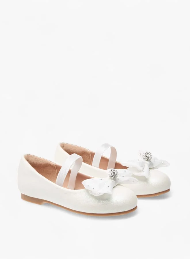 JUNIORS Girls Embellished Bow Accent Ballerina Shoes With Elasticated Strap
