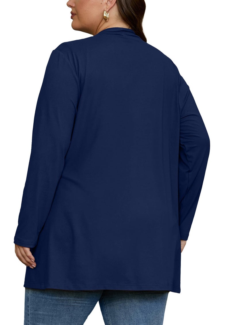 OLRIK Navy Blue Cardigan For Women Plus Size Womens Sweaters Plus Size Long Sleeve Navy Blue-3X - Image 4