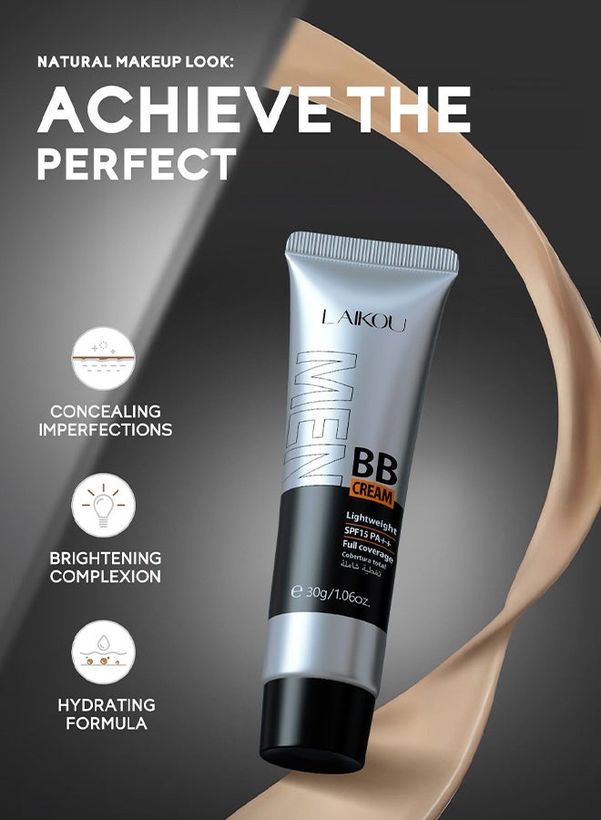 لايكو كريم BB للوزن للرجال SPF 15 PA ، كريم أساس وكونسيلر كامل التغطية ، كريم مرطب للوجه للرجال يوحد لون البشرة ، والتحكم في الزيت وعيوب الغطاء ، لمسة نهائية طبيعية لجميع أنواع البشرة (Light 160) - Image 5