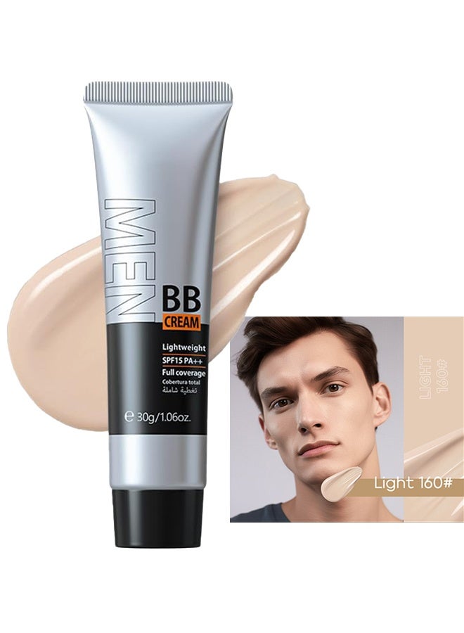 لايكو كريم BB للوزن للرجال SPF 15 PA ، كريم أساس وكونسيلر كامل التغطية ، كريم مرطب للوجه للرجال يوحد لون البشرة ، والتحكم في الزيت وعيوب الغطاء ، لمسة نهائية طبيعية لجميع أنواع البشرة (Light 160) - Image 1