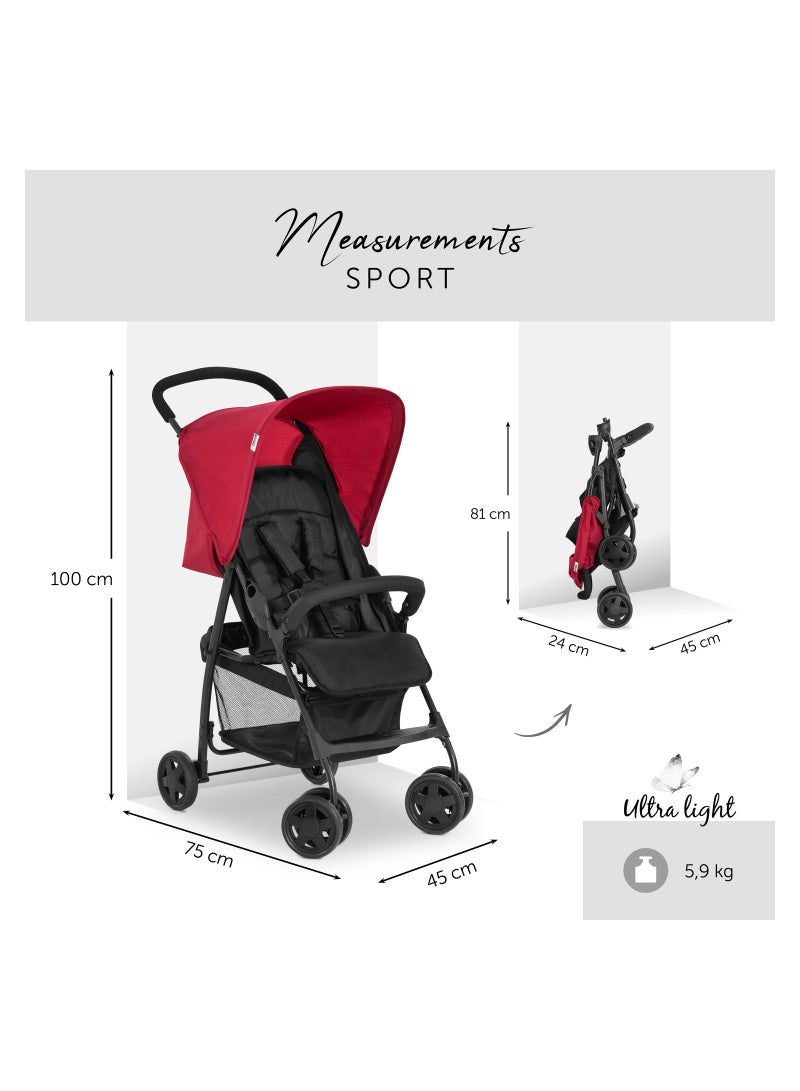 hauck Sport Pushchair, Red Super Lightweight Travel Stroller (Only 5.9Kg), Compact And Foldable, Lay Flat, With Raincover - Image 3