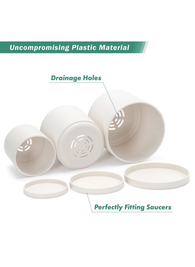 D'vine Dev 4 Inch 5 Inch 6 Inch, Set of 3 Plastic Planter Pots for Plants with Drainage Hole and Seamless Saucers, Oatmeal, Small, 74-V-H-1 - Image 4