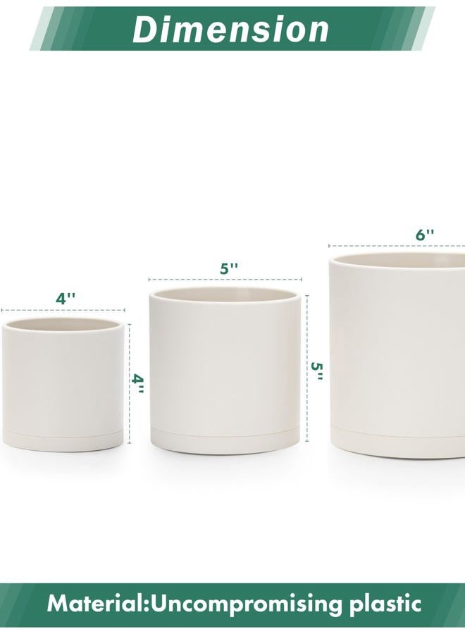 D'vine Dev 4 Inch 5 Inch 6 Inch, Set of 3 Plastic Planter Pots for Plants with Drainage Hole and Seamless Saucers, Oatmeal, Small, 74-V-H-1 - Image 3