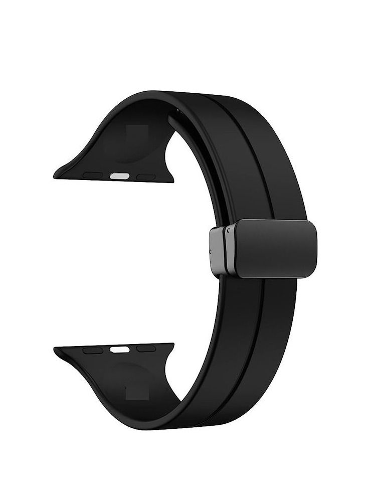 سوار ساعة ابل  45 ملم ، سوار معصم رياضي بديل من السيليكون بمشبك  مغناطيسى على شكل حرف دى لساعة ابل 45 مللى سلسلة  7/8-   اسود - Image 1