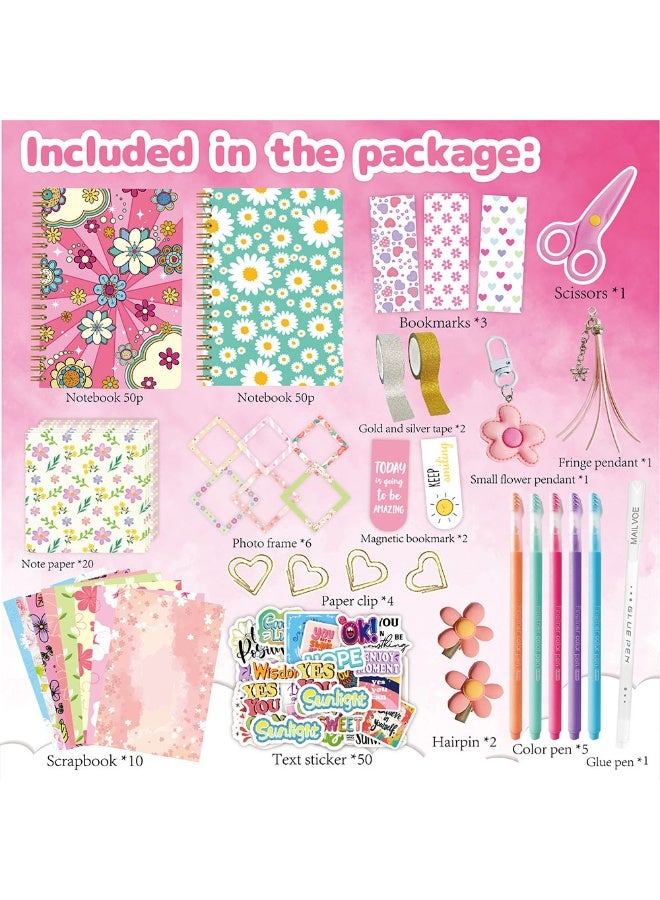 دايتويز مجموعة دفاتر ملاحظات للأطفال: مجموعة قرطاسية سكرابوكينغ للأطفال مع دفترين، ملصقات، أقلام، وإكسسوارات لطيفة - هدية عيد ميلاد للبنات - Image 2