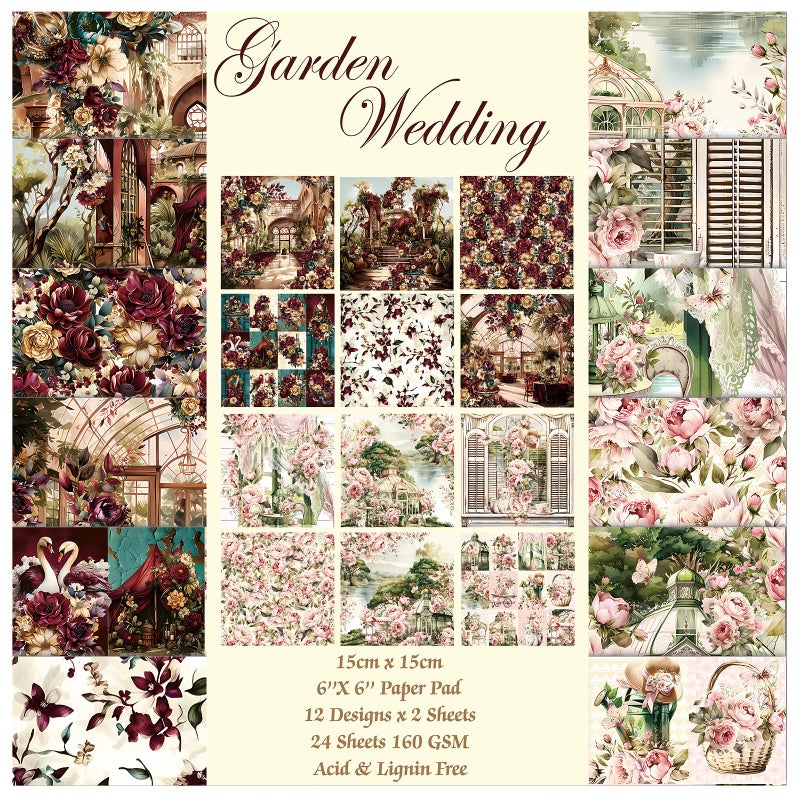 Qianshan Garden Wedding Scrapbook Paper 24 Sheets 66 SingleSided Patterned Cardstock Pads160gsm Vintage Decopodge Scrapbook Supplies Junk Journal Decorative Crafts DIY Album Card Making Art Journaling - Image 3