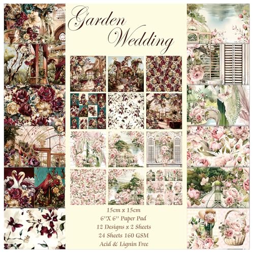 Qianshan Garden Wedding Scrapbook Paper 24 Sheets 66 SingleSided Patterned Cardstock Pads160gsm Vintage Decopodge Scrapbook Supplies Junk Journal Decorative Crafts DIY Album Card Making Art Journaling - Image 1