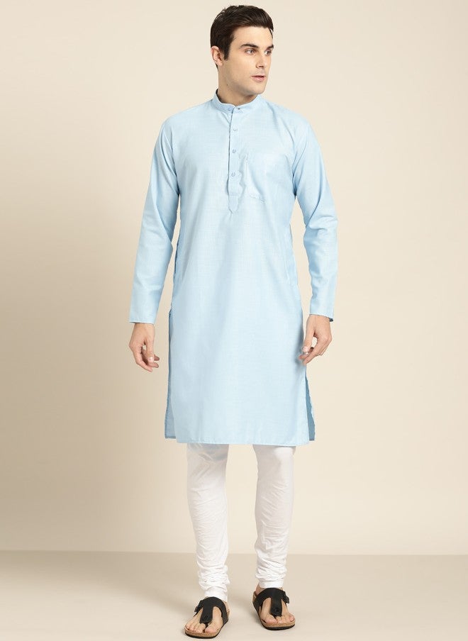 Sojanya قميص كورتا مستقيم أزرق للرجال - Image 1