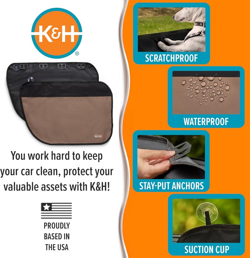 K&H Pet Products واقي باب السيارة بني، عبوة من قطعتين، واقي داخلي لباب السيارة من خدش الكلاب، واقي للحيوانات الأليفة للسيارات السيدان والدفع الرباعي لخدوش باب السيارة - Image 3
