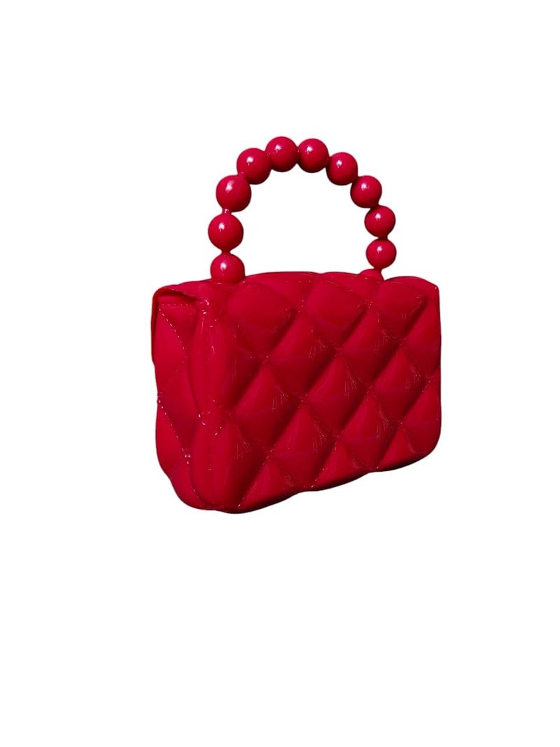LeVork Kids Quilted Mini Purse with Beaded Handle, Jelly Material - Image 3