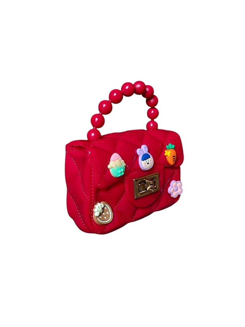 LeVork Kids Quilted Mini Purse with Beaded Handle, Jelly Material - Image 4