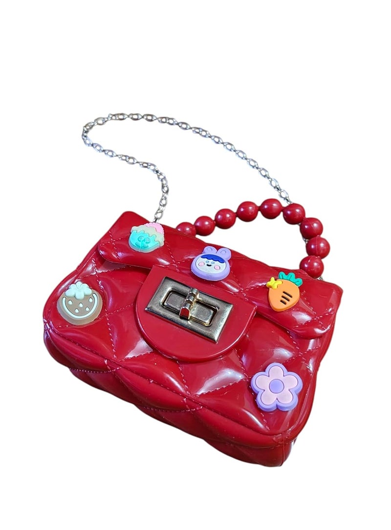 LeVork Kids Quilted Mini Purse with Beaded Handle, Jelly Material - Image 5